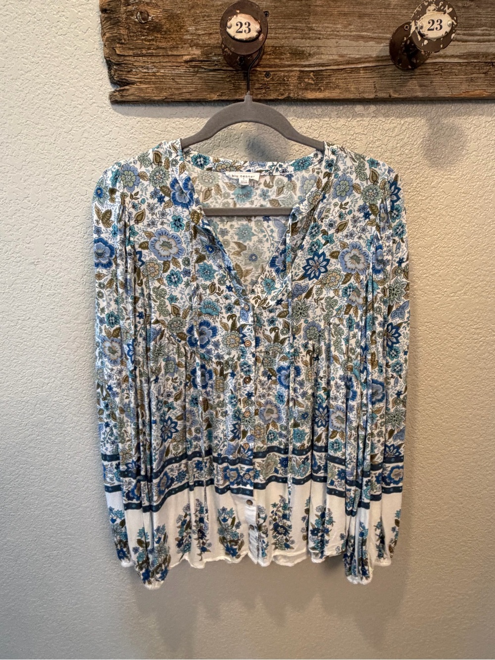Blu Pepper Blue and Green Floral Button-Up Tunic